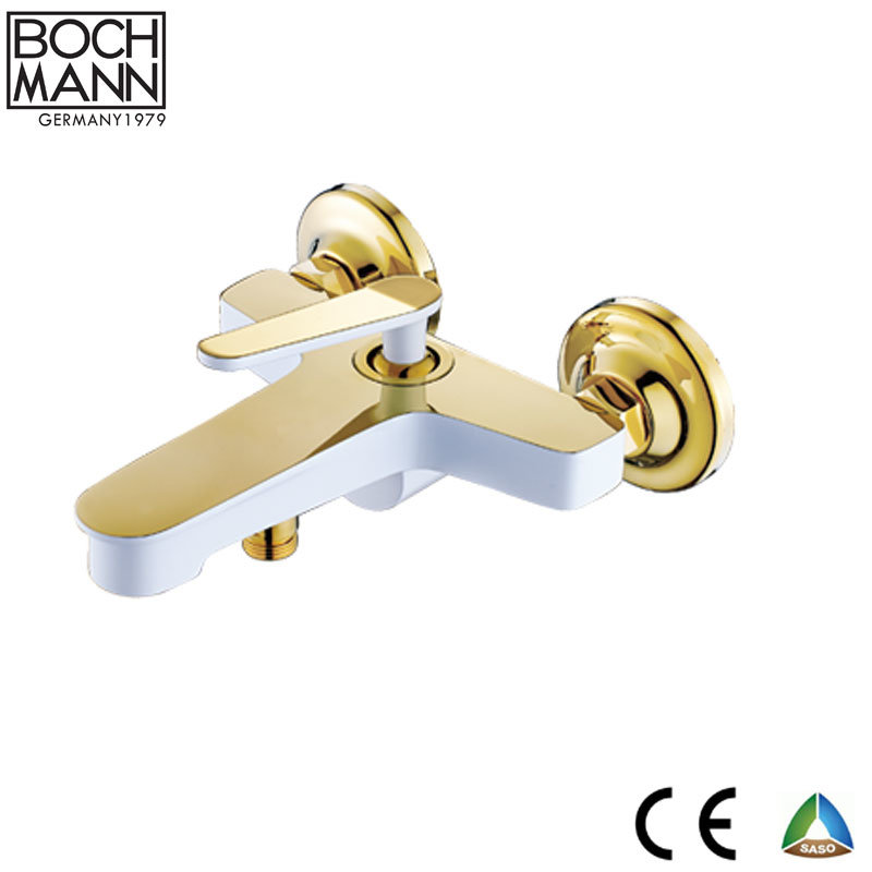 Gold and White Color Brass Basin Shower Water Tap for Bathroom