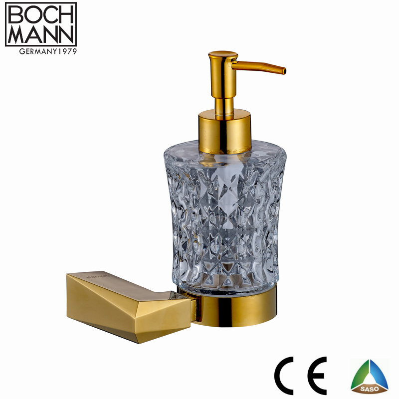 Bathroom Accessory Metal Golden Color Wall Mounted Soap Holder with Crystal Cup