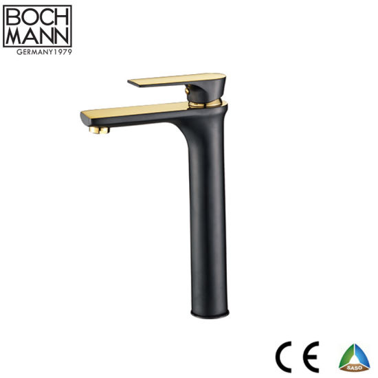Gold and Black Color Brass High Face Basin Water Tap Mixer