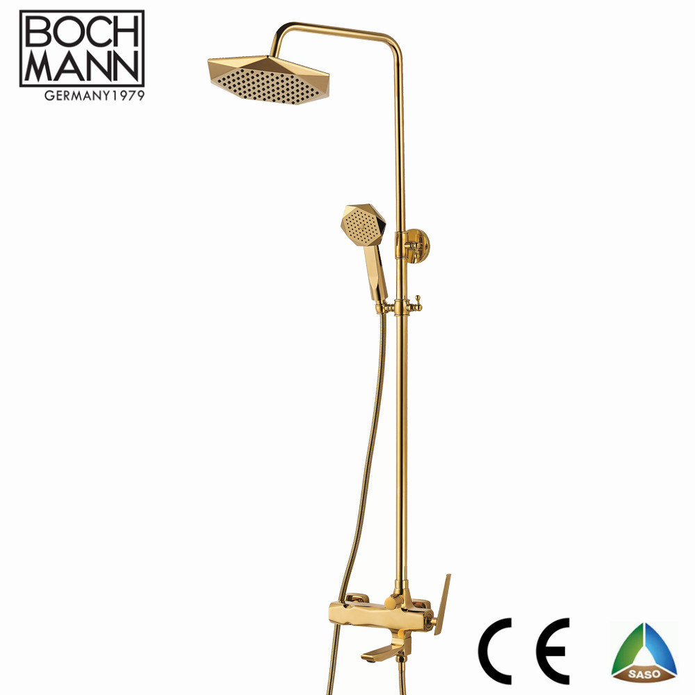 Luxury Diamond Cutting Design Brass Bath Shower Faucet Set with Adjustable Round Pipe