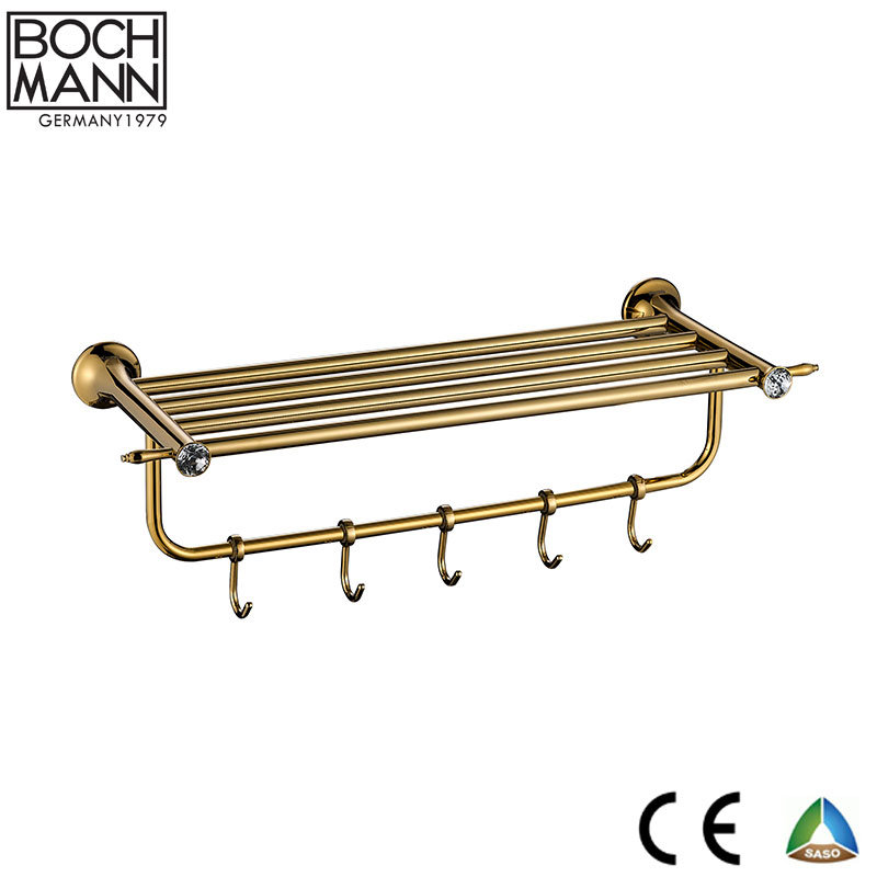 Traditional Luxury Golden Color Metal Material Towel Shelf Towel Rack for Bathroom