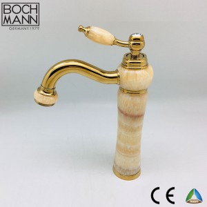 Golden Color High Basin Faucet with Natural Yellow Marble Stone