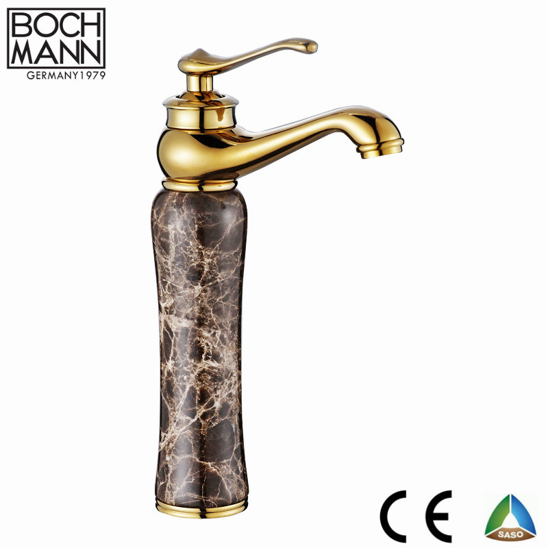 Traditional Gold Rose Gold Short or Long Basin Mixer with Different Color Marble Stone