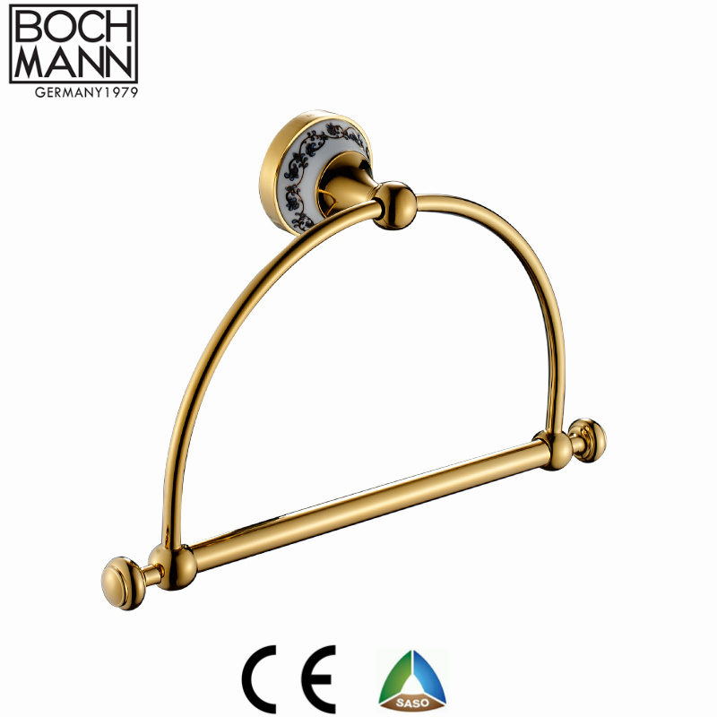 Traditional Design All Brass Golden Color Bathroom Accessory Robe Hook with Ceramic