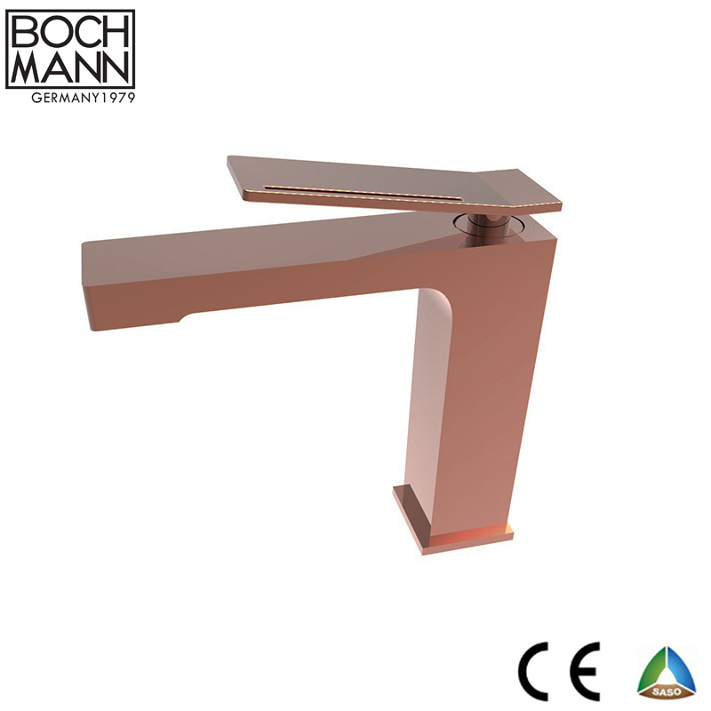 Rose Gold Color L Shape Copper Sink Water Faucet with Swivel Spout