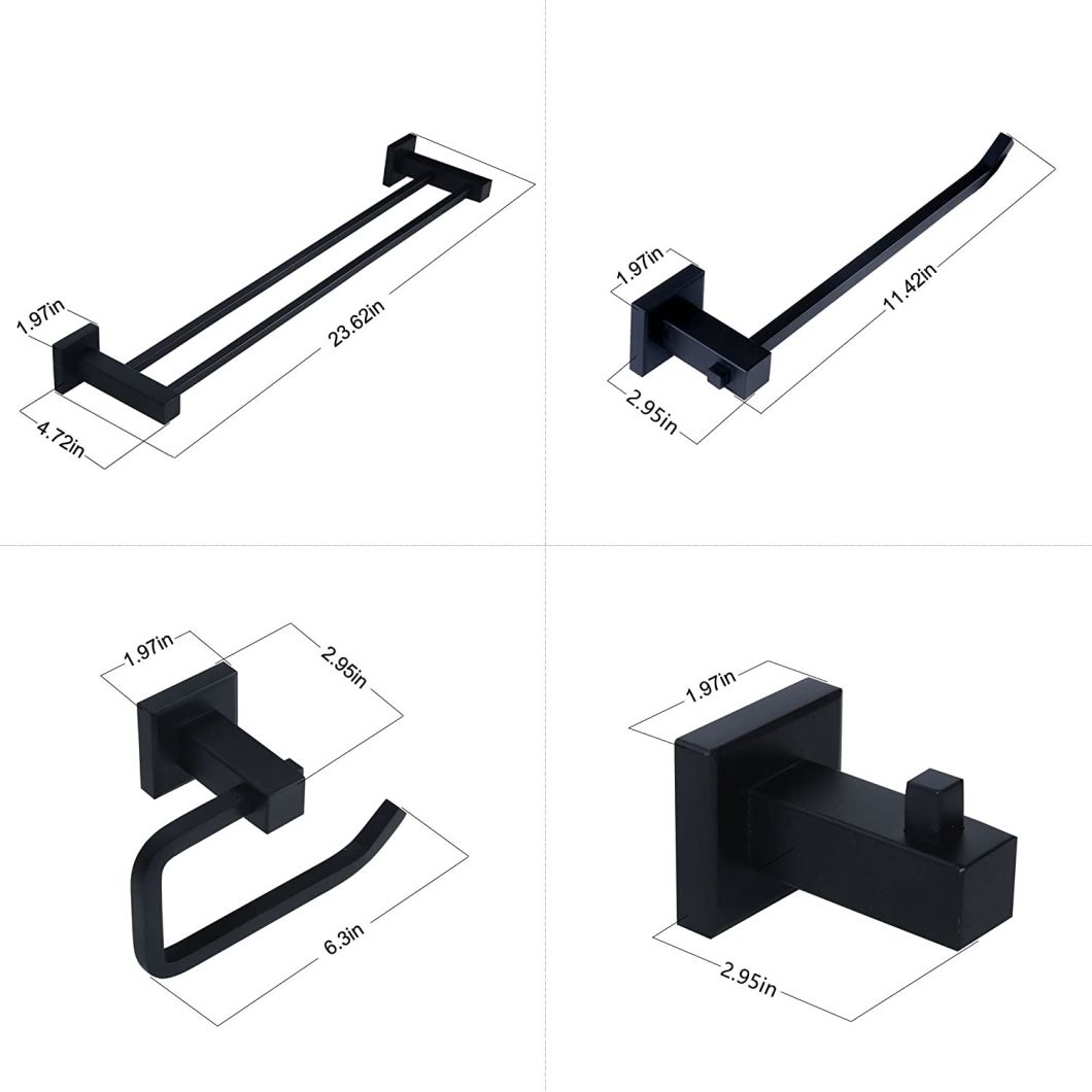 Matte Black Stainless Steel Sanitary Ware Metal Fittings Robe Hook Towel Bar