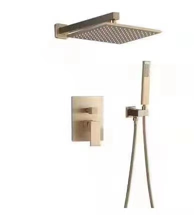 Wall Mounted Shower Mixer with Ss Shower Head in Brushed Gold Color