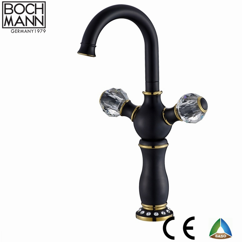 Black and Gold Color Brass Bath Room and Kitchen Mixers with Swarovski Diamond for Villa 5 Star Hotel