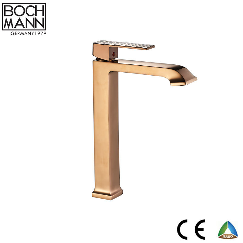 Rose Gold Diamond Cutting Design Handle Bathroom Basin Faucet