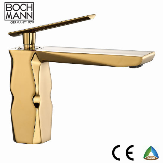 Luxury Design High Quality Golden Color Diamond Shape Long Spout Basin Faucet