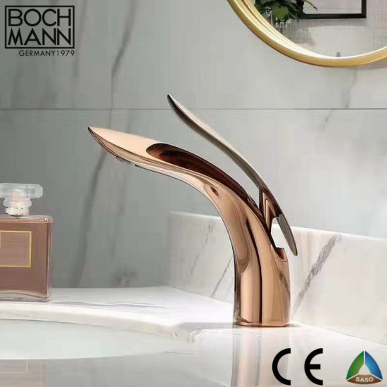 Sanitary Ware Factory Brass Body Art Design Golden Rose Golden Basin Water Tap