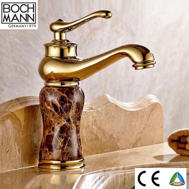 Traditional Gold Rose Gold Short or Long Basin Mixer with Different Color Marble Stone