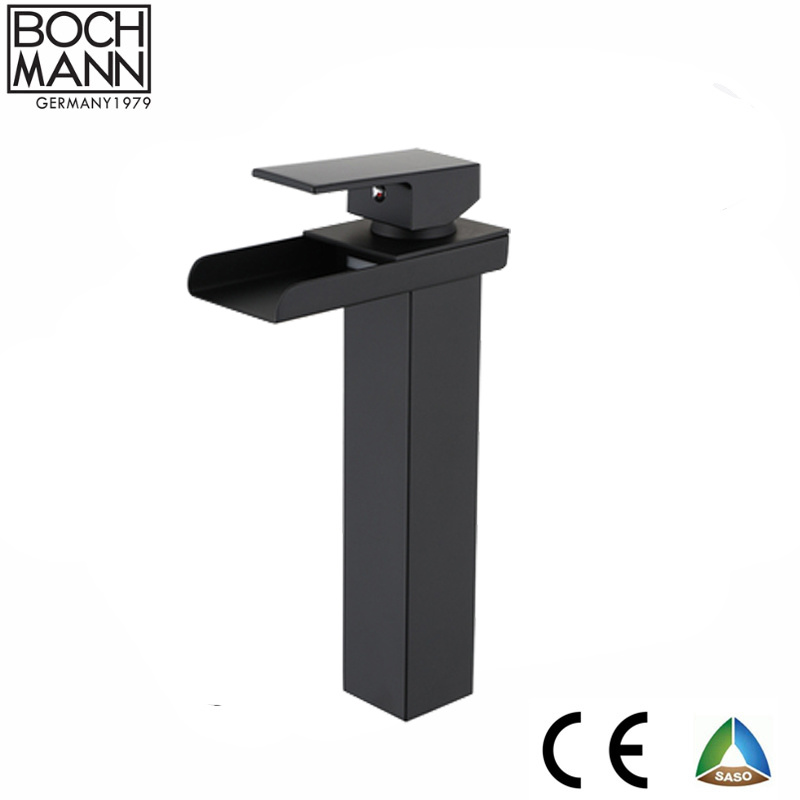 High Mixer and Black Color Waterfall Bathroom Basin Faucet