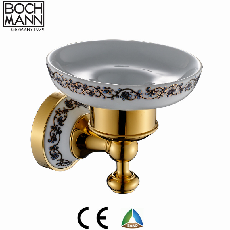 Traditional Design All Brass Golden Color Bathroom Accessory Robe Hook with Ceramic