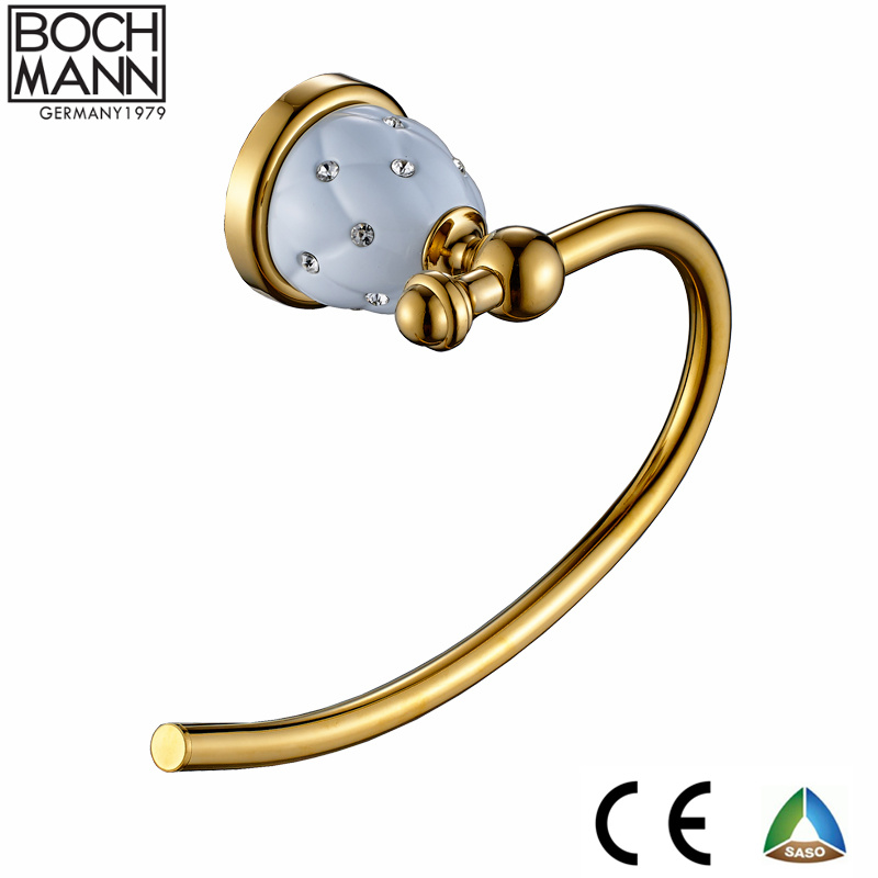 Traditional Luxury Design Gold and White Color Metal Material Robe Hook with Diamond Decoration