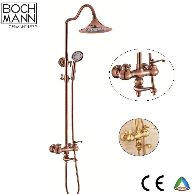 Traditional Luxury Gold/Rose Gold Color Double Wheel Handle Rain Shower Set Faucet