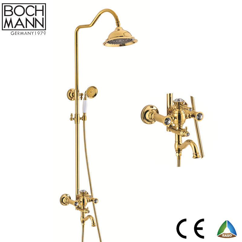Traditional Luxury Gold/Rose Gold Color Double Wheel Handle Rain Shower Set Faucet