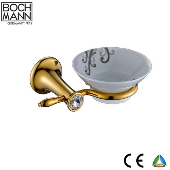 Golden Color Soap Dish Holder Bathroom Accessory with Ceramic Dish