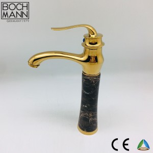 Sanitary Ware Top Counter Basin Water Tap Gold Color with Colorful Marble