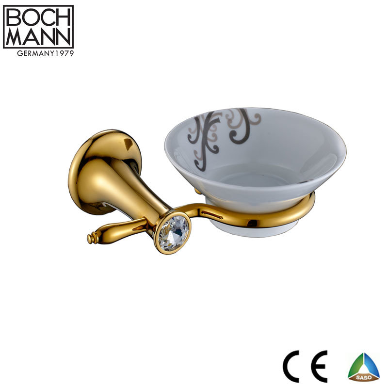 Luxury Bathroom Fittings Golden Color Tumbler Holder with Ceramic Cup