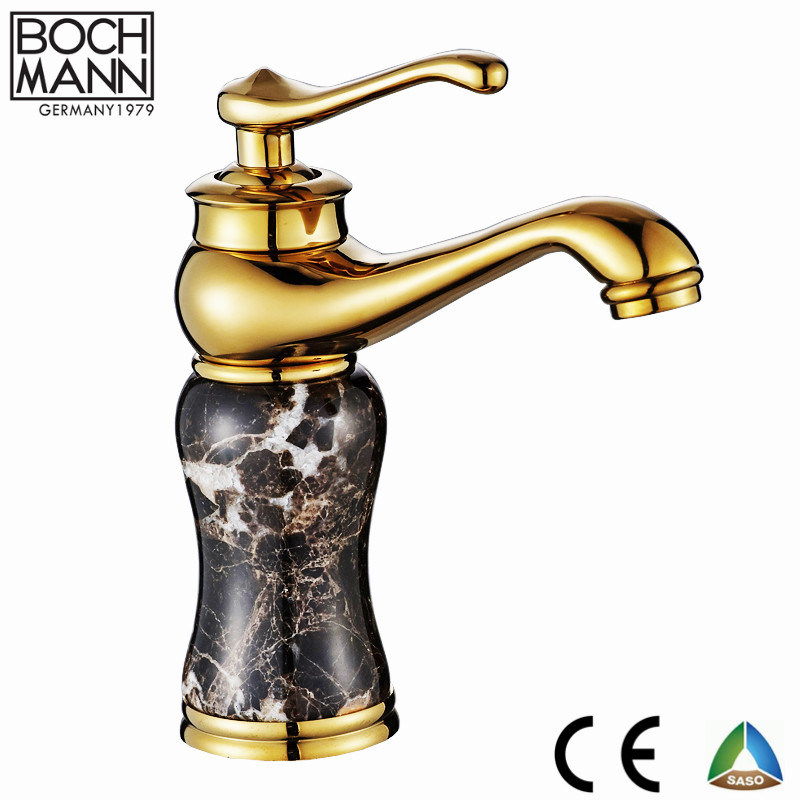 Traditional Gold Rose Gold Short or Long Basin Mixer with Different Color Marble Stone