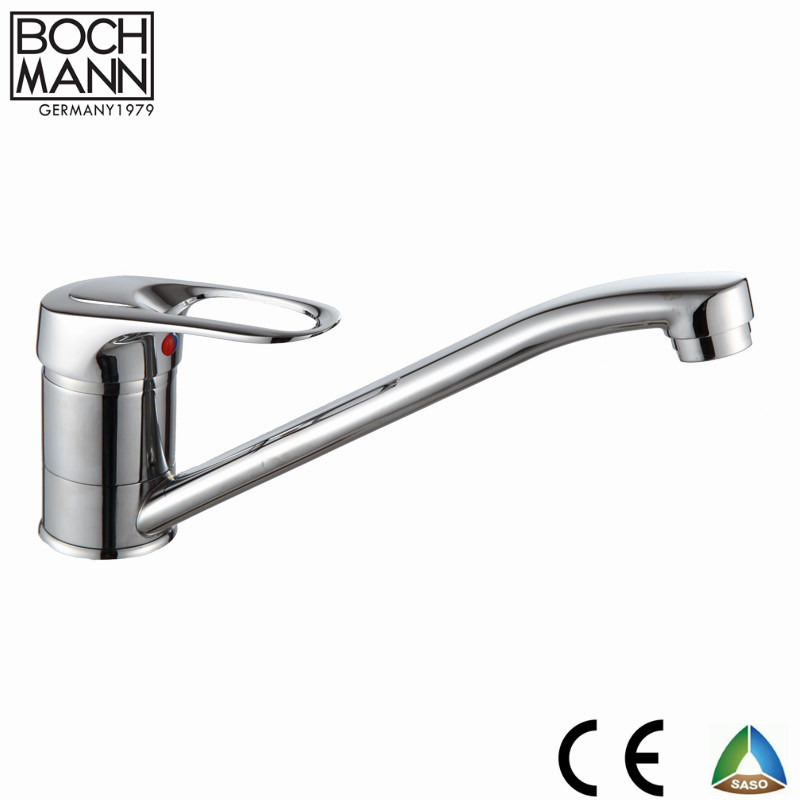 Single Handle Chrome Brass 360 Degree Rotating Long Spout Kitchen Sink Faucet
