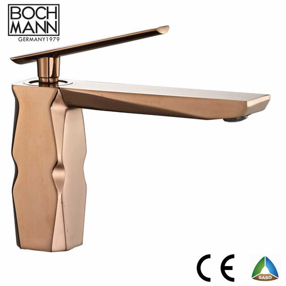 Luxury Design High Quality Golden Color Diamond Shape Long Spout Basin Faucet