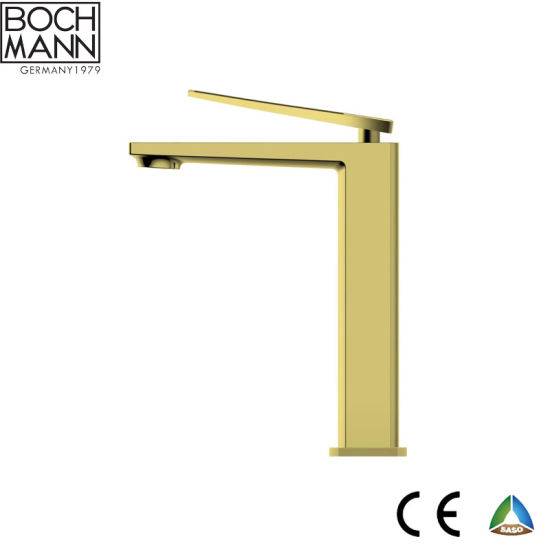 Middle East Golden Color Healthy Brass Body Single Lever Square High Basin Mixer