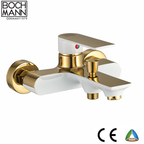 Distributor Golden and White Color Brass Material Long Top Counter Bathroom Water Mixer