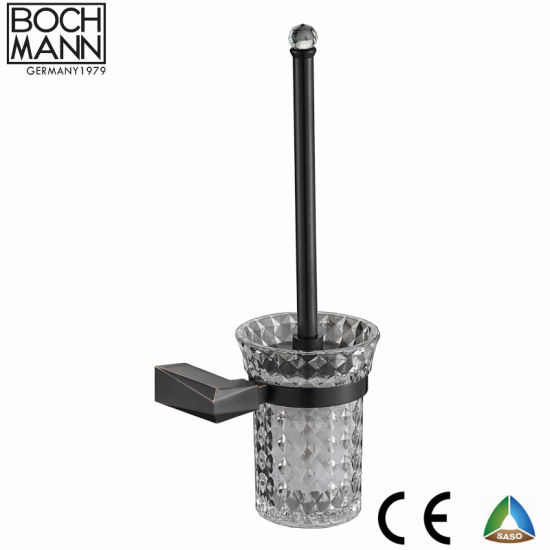Wall Mounted Metal Toilet Brush Holder Set with Glass Cup and Brush