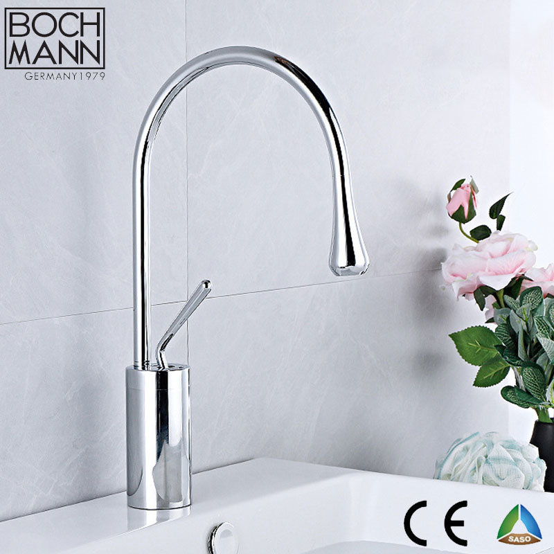 Nordic Style Art Water Drop Black Color Brass High Basin Faucet