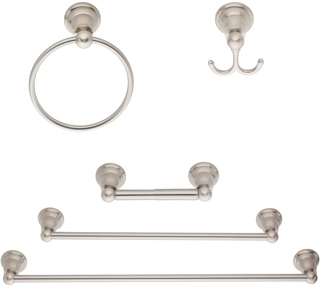 Chrome Nickel Brushed Bathroom 5 PCS Including Towel Bar Towel Ring