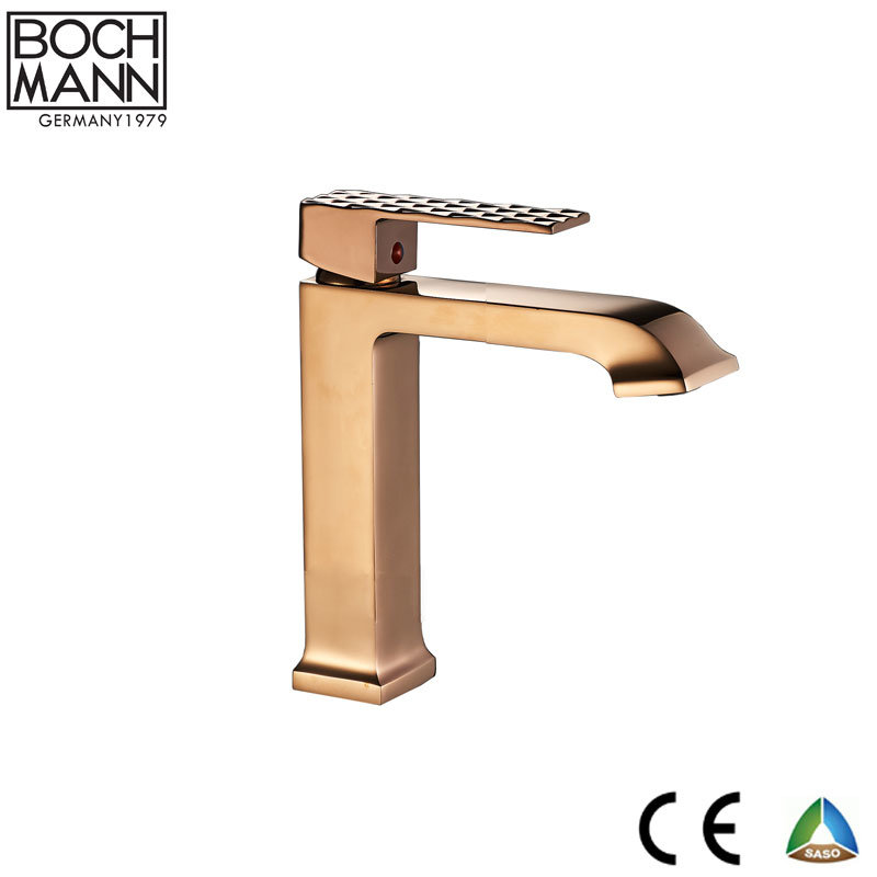 Gold Color Diamond Cutting Design Handle High Basin Water Mixer