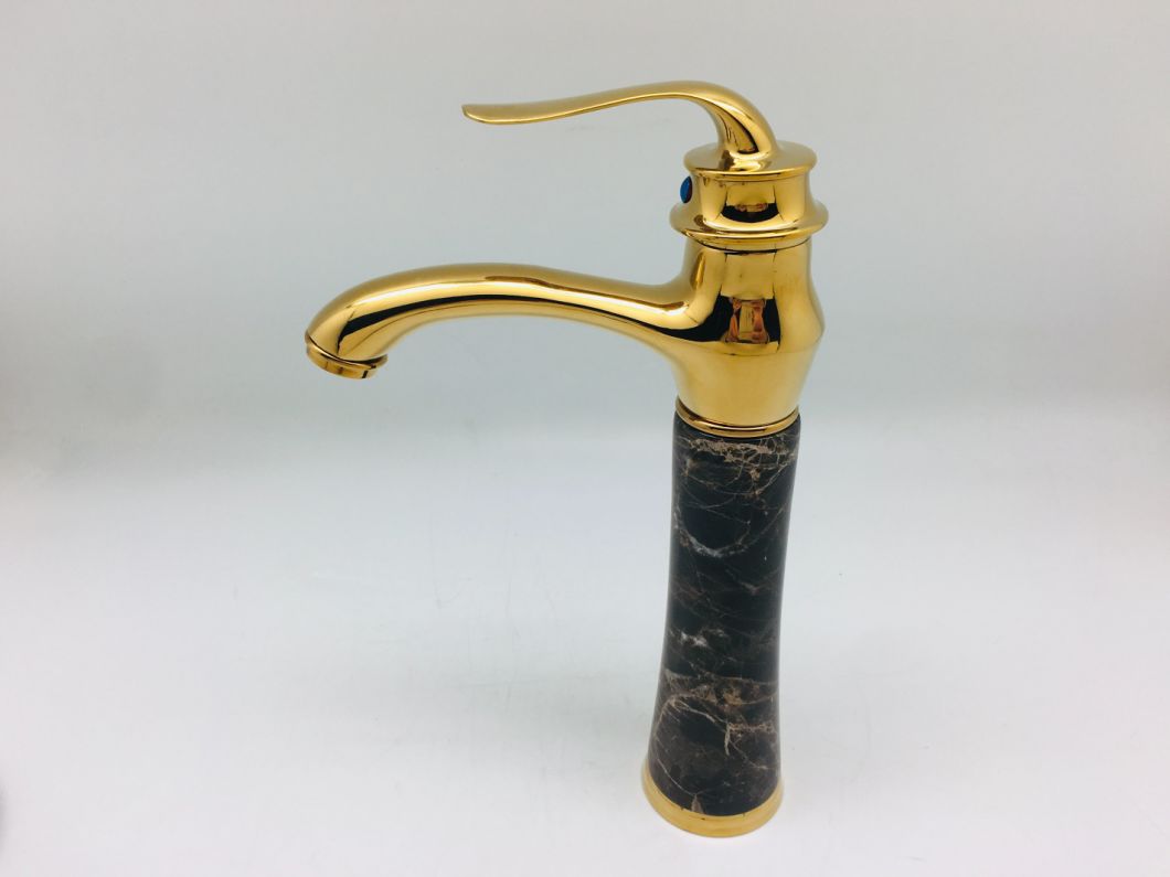 Golden Color High Basin Faucet with Natural Yellow Marble Stone