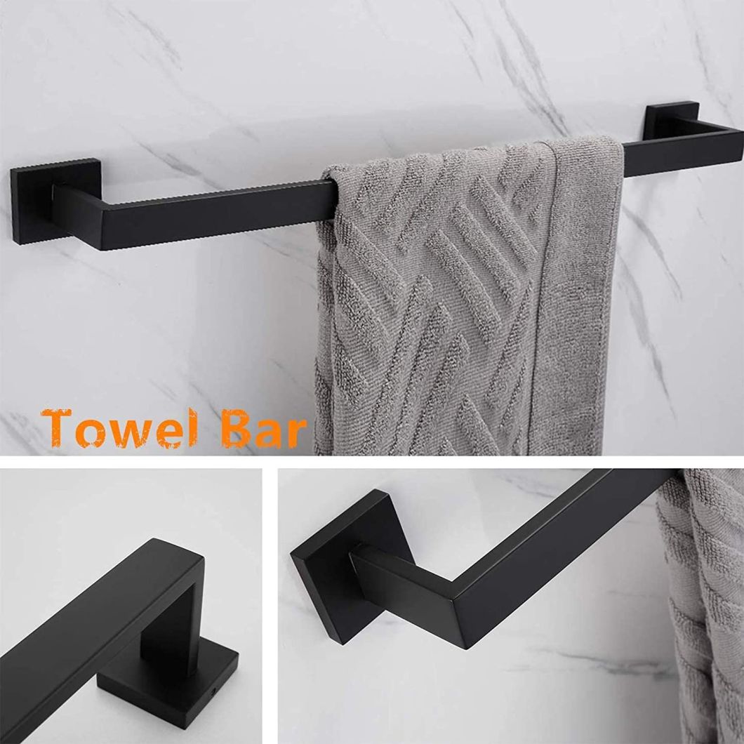Matte Black Stainless Steel Sanitary Ware Metal Fittings Robe Hook Towel Bar