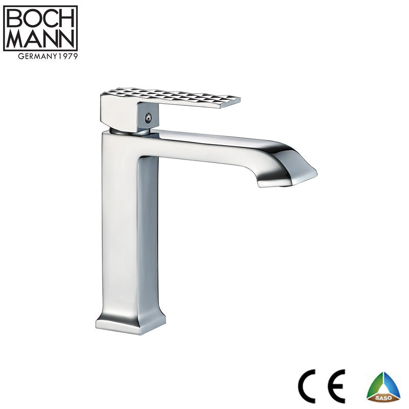 Luxury Diamond Cutting Design Zinc Handle Brass Body Water Taps for Bathroom