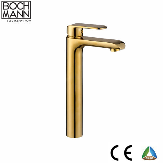 Sanitary Ware Single Handle Brass High Basin Mixer with Gold Color
