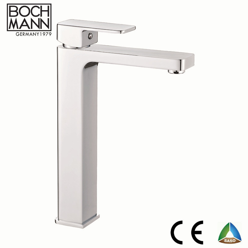 Luxury Classical Square Shape Spout Square Handle White and Golden Color High Basin Faucet