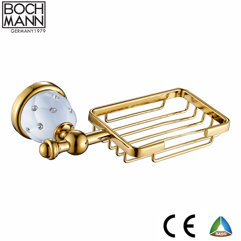 Traditional Golden and White Color Bathroom Single Tumbler Holder with Diamond Decoration