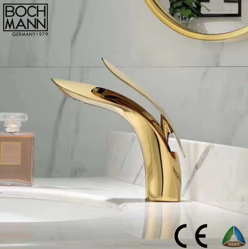 Sanitary Ware Factory Brass Body Art Design Golden Rose Golden Basin Water Tap