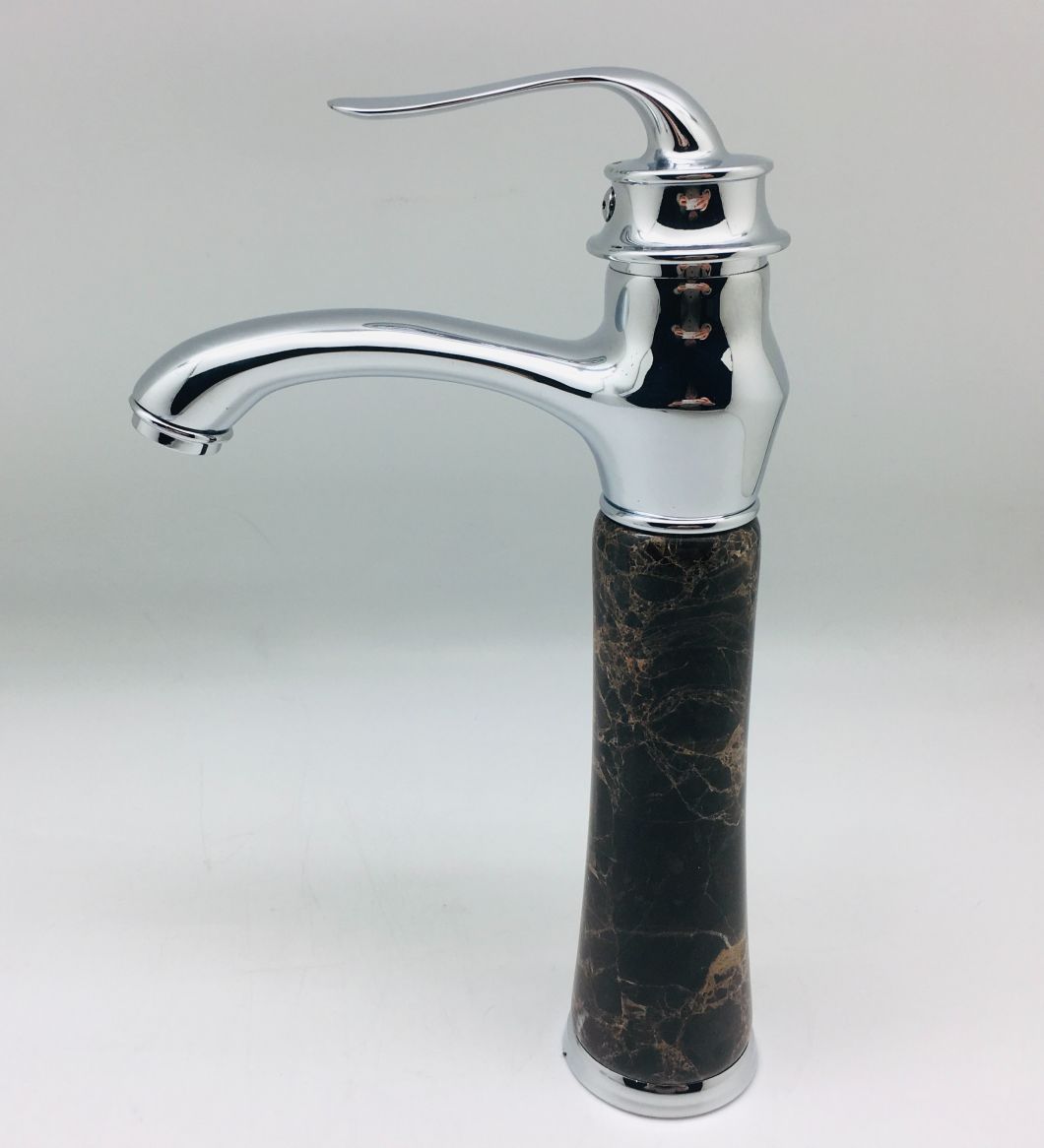 Chrome Plated High Basin Tap with Wooden Color Marble Stone