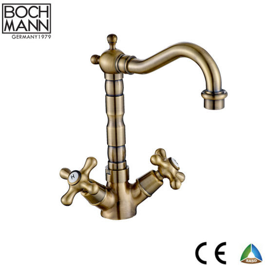 Bronze Color Traditional Full Brass Dual Handle Sink Water Faucet for Kitchen