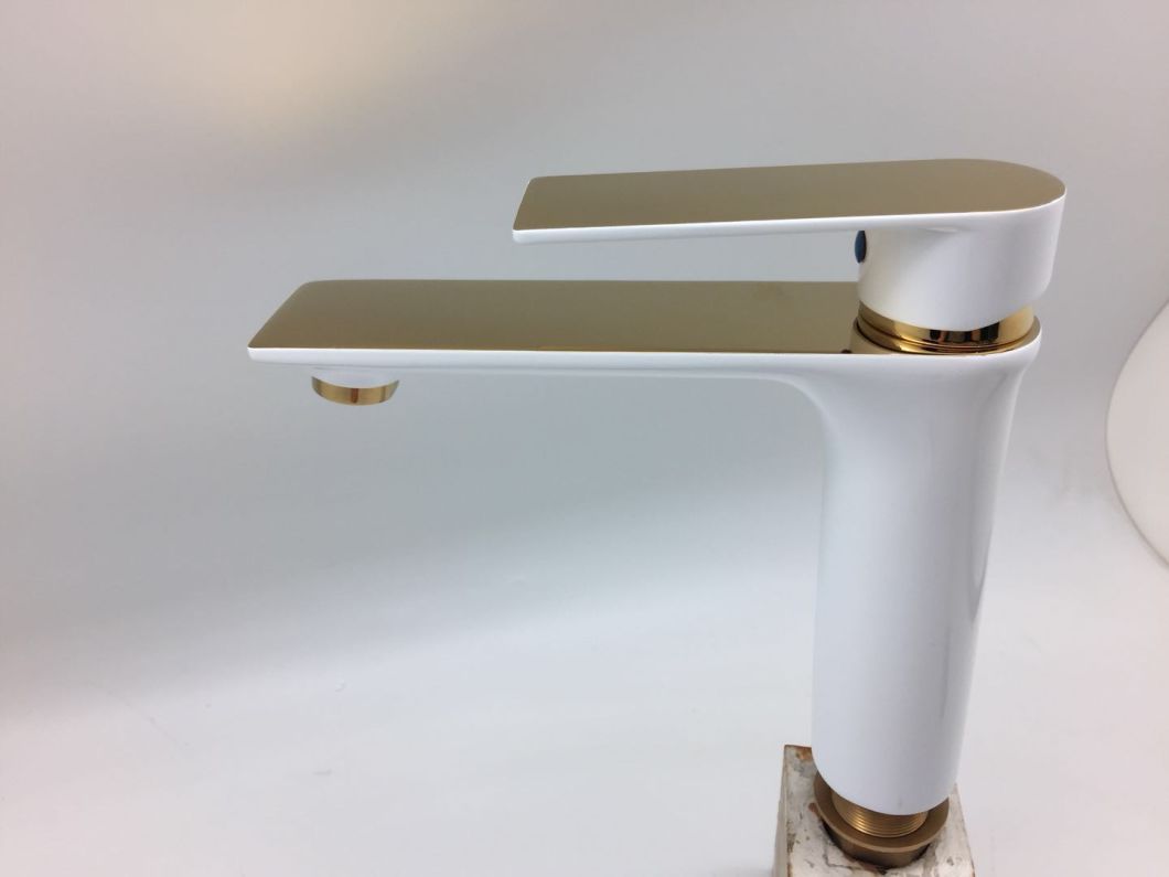 Middle East Market Gold and White Color Luxury Medium Size Lavatory Water Tap