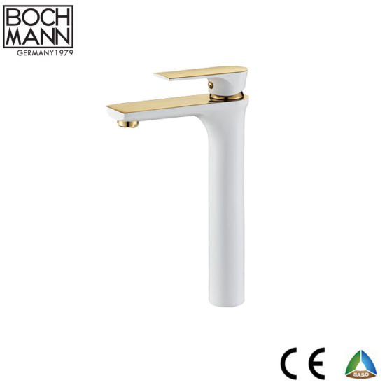 Gold and White Color Brass Bathroom Fittings Basin Faucet Wash Hand