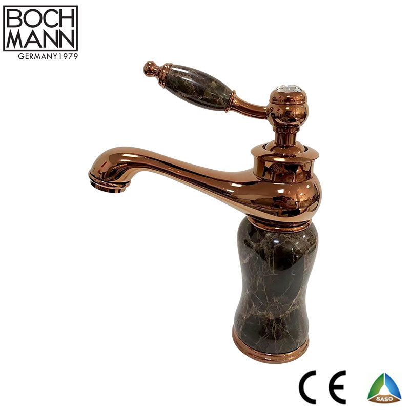 Traditional Gold Rose Gold Short or Long Basin Mixer with Different Color Marble Stone