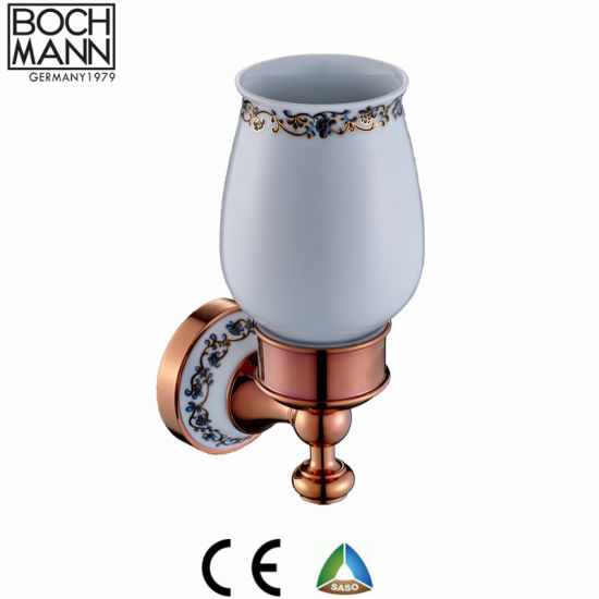 Luxury Traditional Design Brass Rose Gold Color Tumbler Holder with Ceramic Cup
