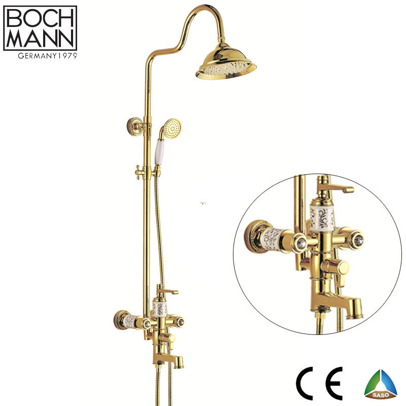 Traditional Brass Body Chrome/Golden Color with Ceramic Bath Rain Shower Set Faucet