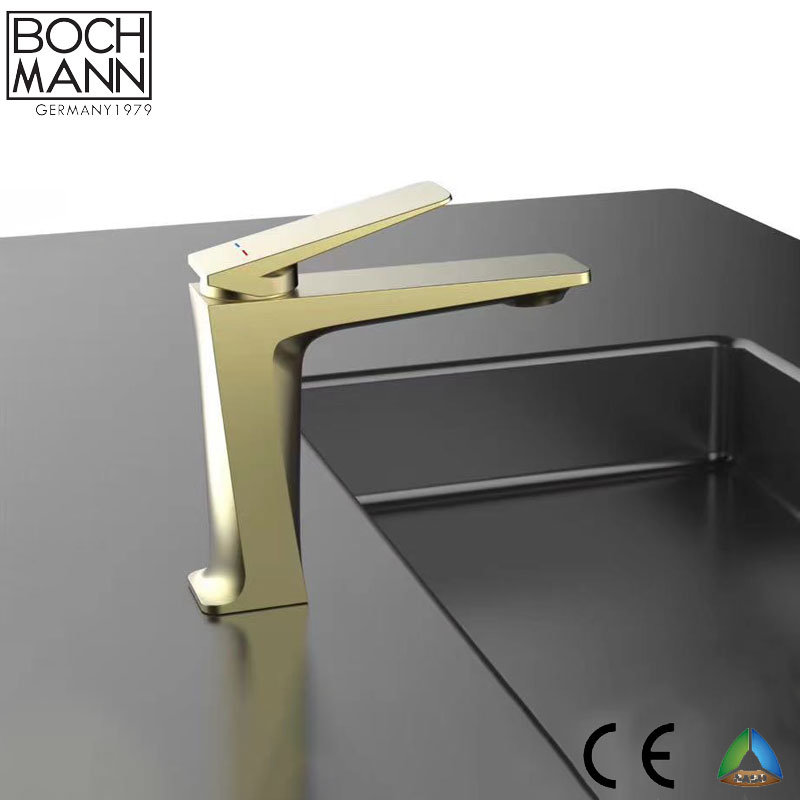 Art Design Chrome Plated Gold Color Matt Black Color Brass Short and High Bathroom Faucet