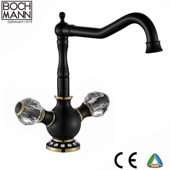 Luxury Dual Handle Brass Black Gold Kitchen Sin...