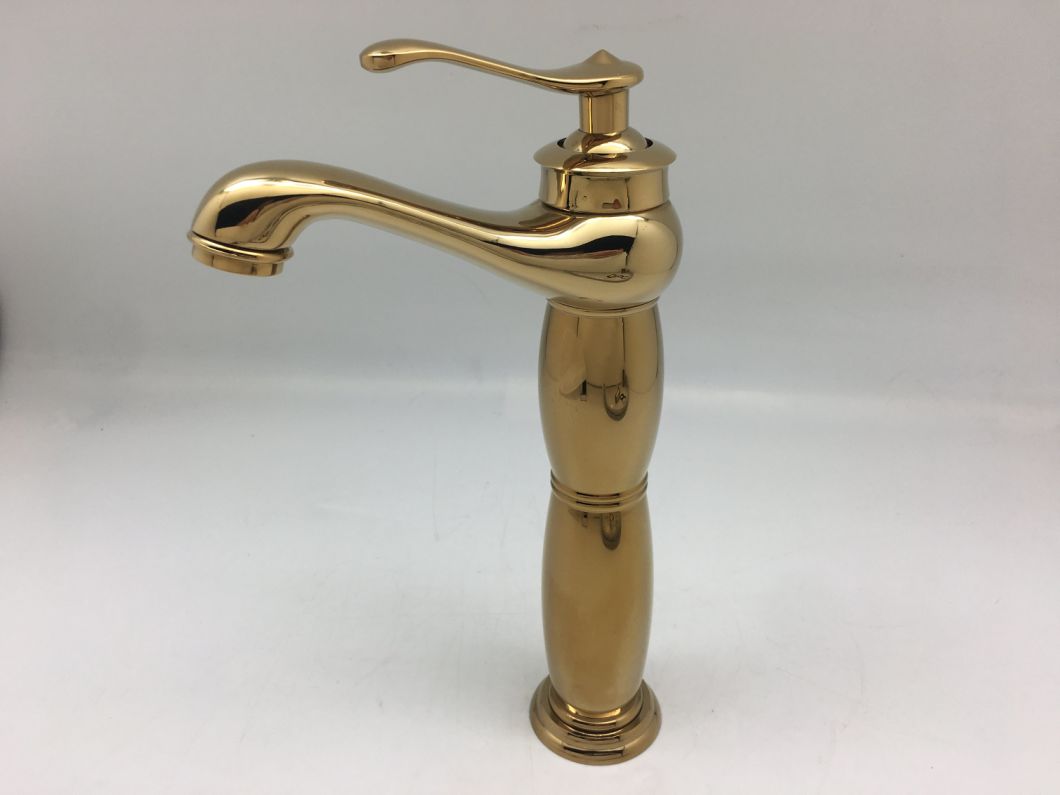 Sanitary Ware High Counter Top Basin Mixer with Golden Color